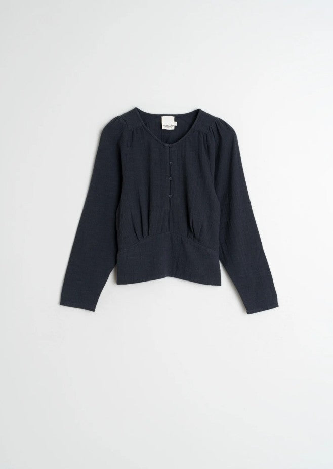 Crepe cotton boho blouse in Navy | Indi & Cold