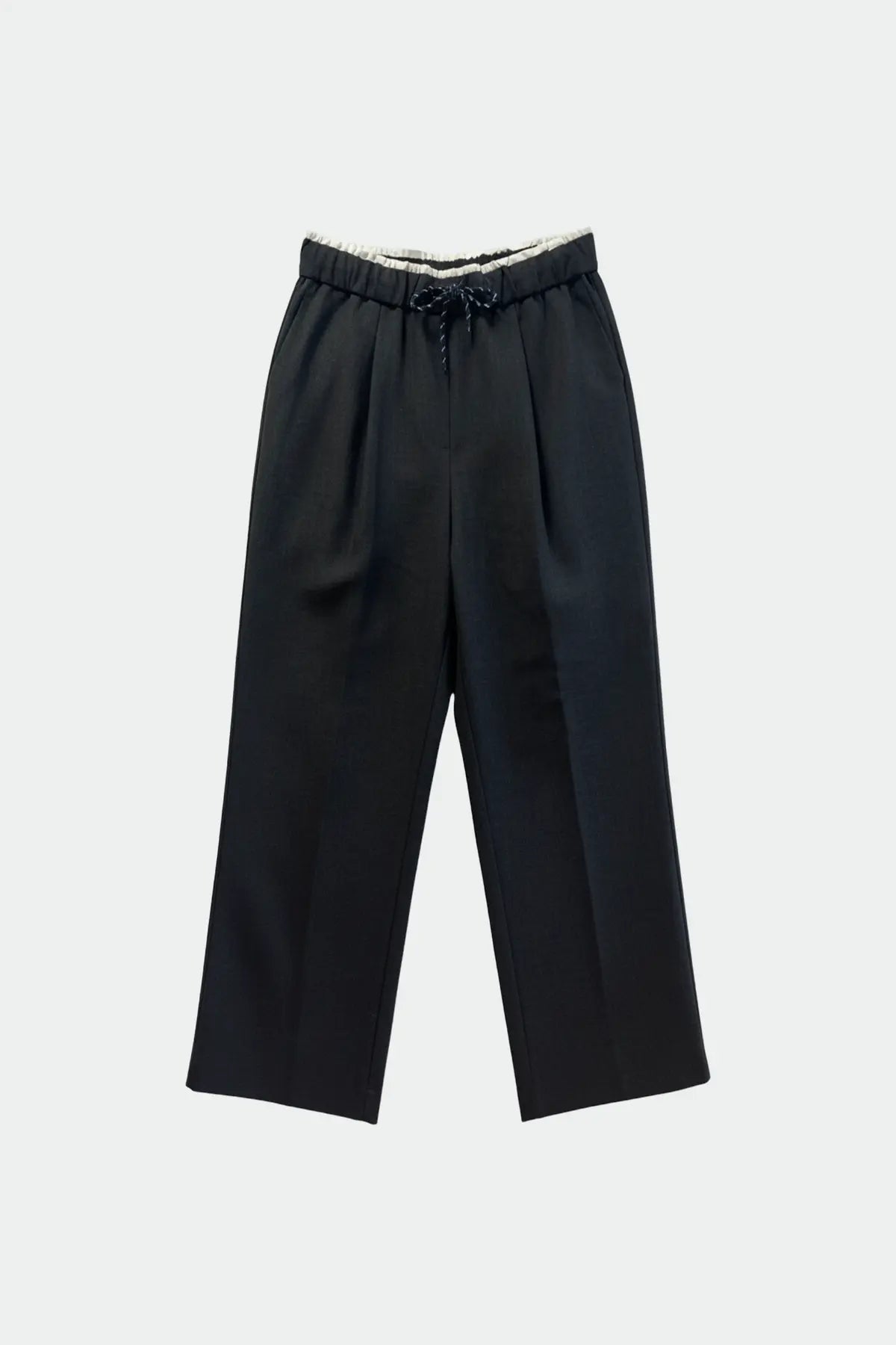 Indi & Cold High-Waisted Pinstripe Wide-Leg Pants in Dark Grey