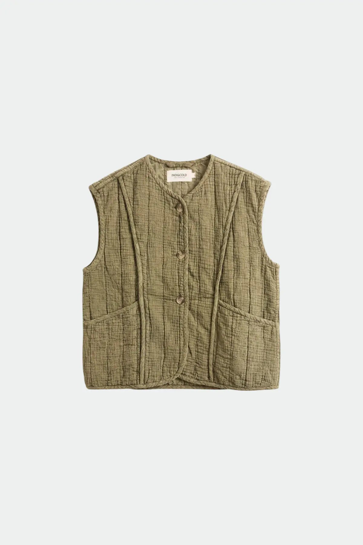 Indi & Cold Cotton Quilted Gilet in Khaki