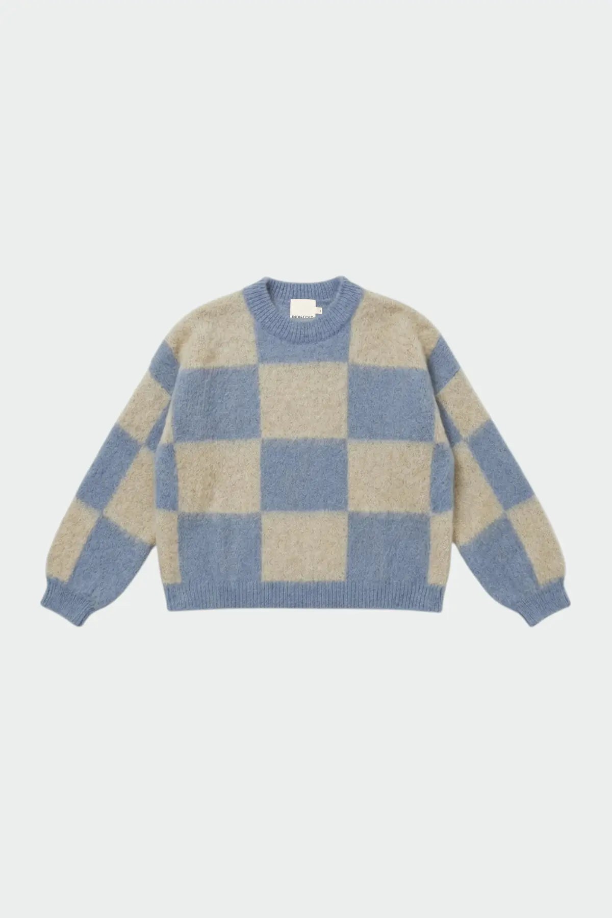Indi & Cold Knitted Sweater with Block Pattern in Sky Blue