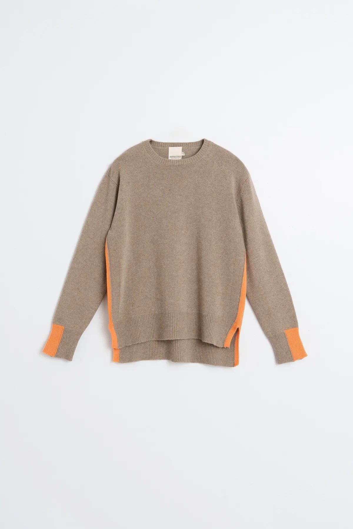 Indi & Cold Knitted Sweater with Color Detail in Taupe