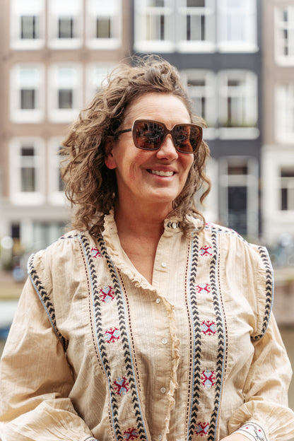 Blouse with embroidery detail in Natural | MKT studio