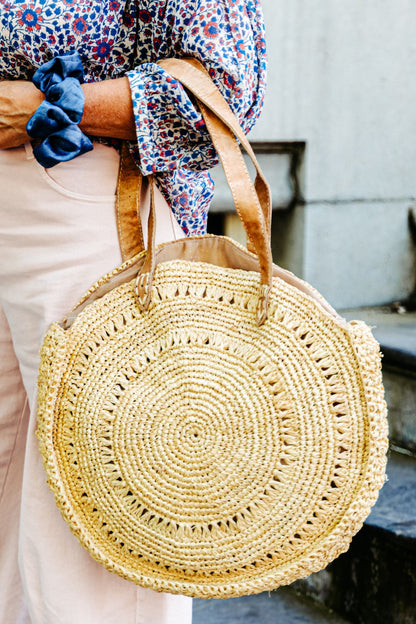Luca ronde raffia tas | Naturel