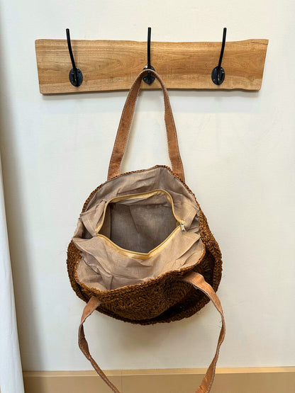 Luca round raffia bag | Cinnamon