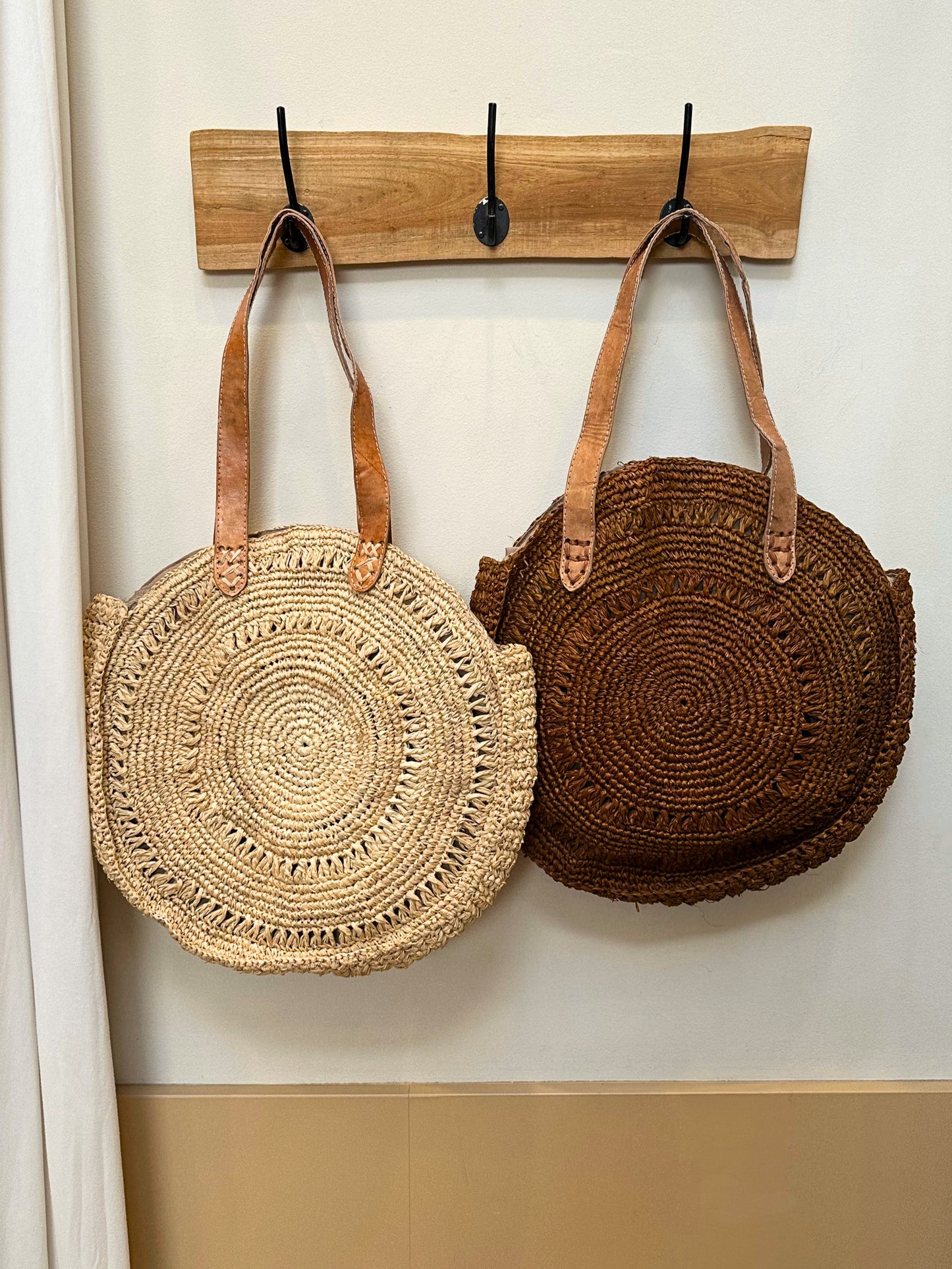 Luca ronde raffia tas | Naturel