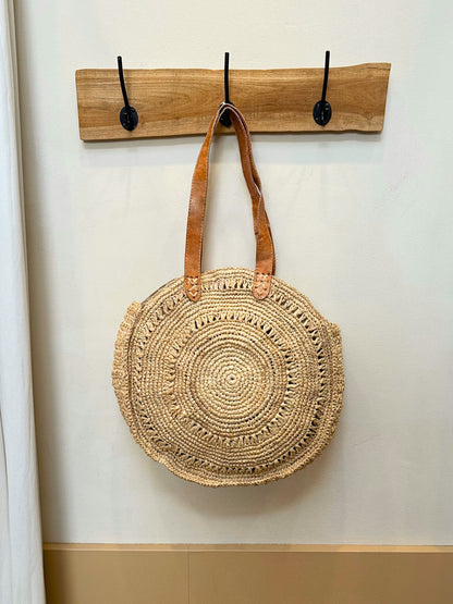 Luca ronde raffia tas | Naturel