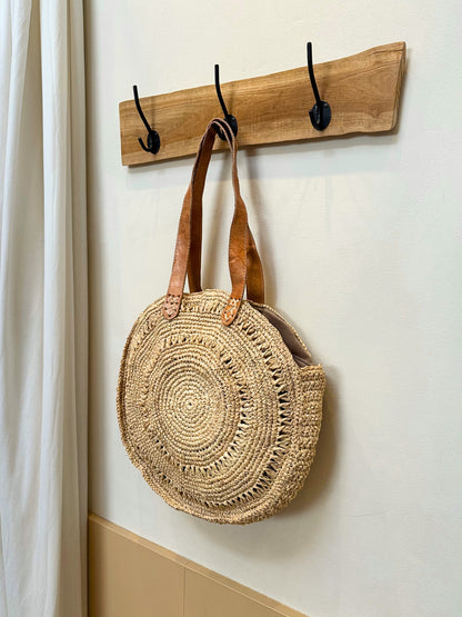 Luca ronde raffia tas | Naturel