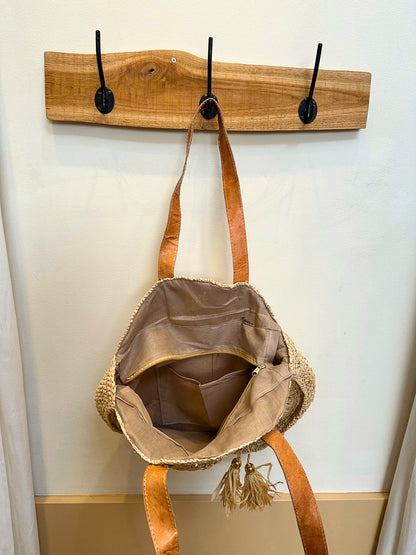Luca ronde raffia tas | Naturel