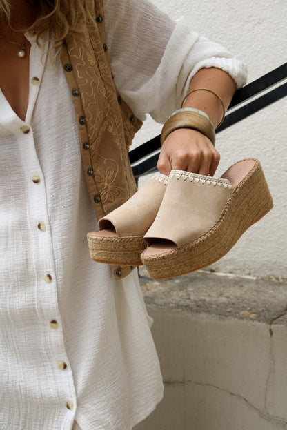 Sarah crochet platform espadrilles in Sahara