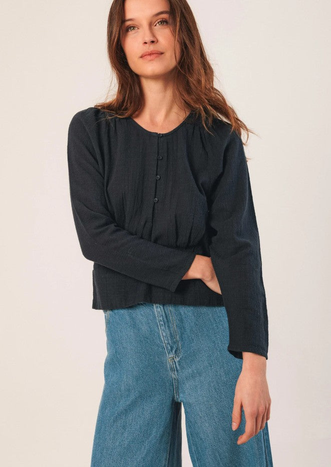 Crepe cotton boho blouse in Navy | Indi & Cold