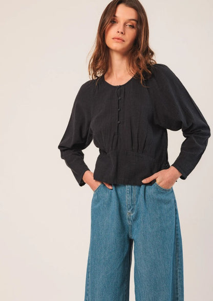 Crepe cotton boho blouse in Navy | Indi & Cold
