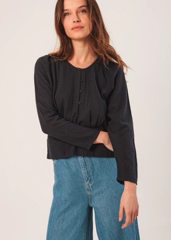 Crepe cotton boho blouse in Navy | Indi & Cold