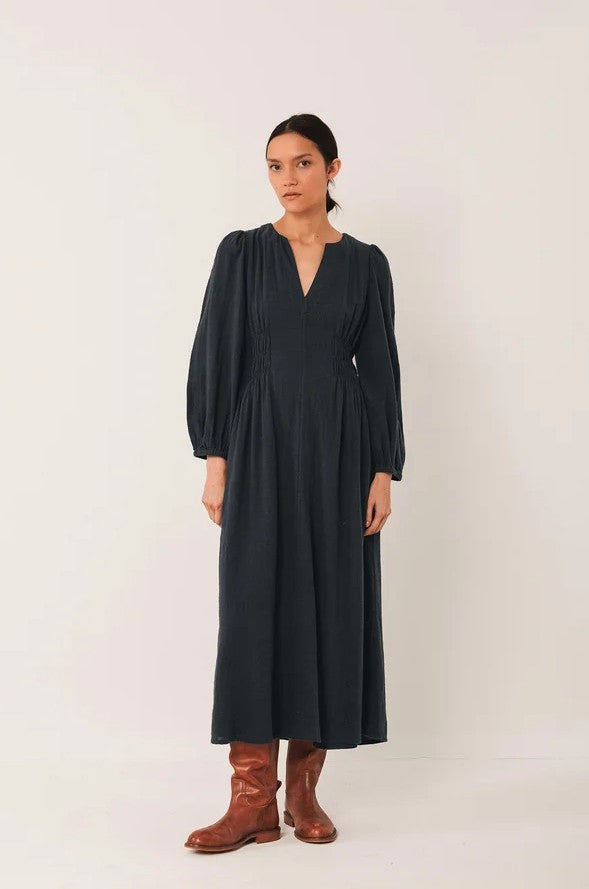Crepe cotton boho dress in Navy | Indi & Cold