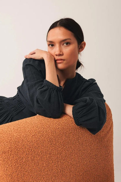 Crepe cotton boho dress in Navy | Indi & Cold