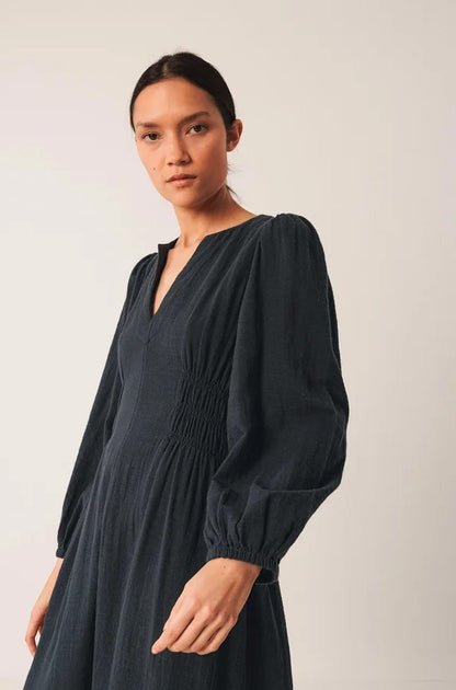 Crepe cotton boho dress in Navy | Indi & Cold