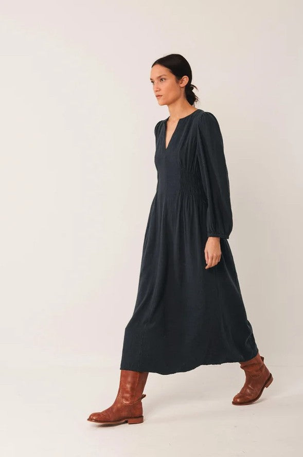Crepe cotton boho dress in Navy | Indi & Cold