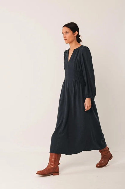 Crepe cotton boho dress in Navy | Indi & Cold