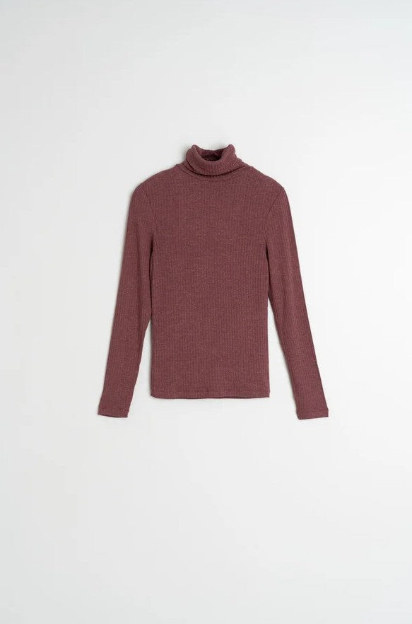 Long sleeve shirt rib knit in Raspberry | Indi & Cold