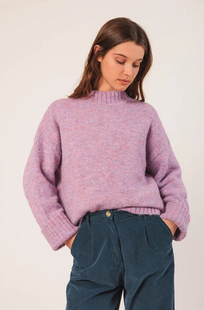 Chunky knitted sweater with a turtle neck in Lavender | Indi & Cold