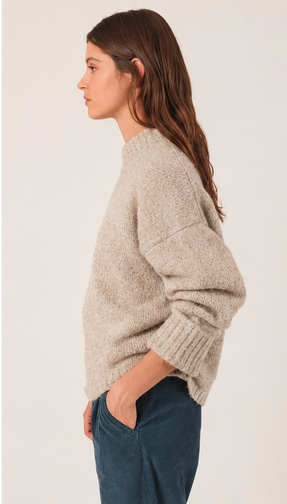 Indi & Cold grofgebreide coltrui in Beige
