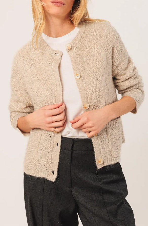 Cardigan with ajour detail in Beige | Indi & Cold