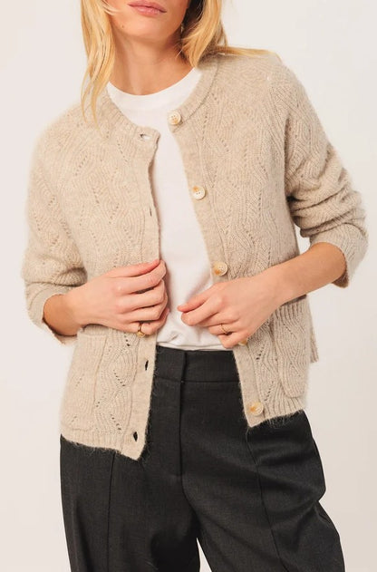 Cardigan with ajour detail in Beige | Indi & Cold