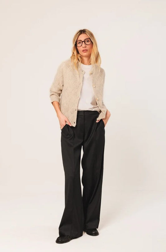 Cardigan with ajour detail in Beige | Indi & Cold