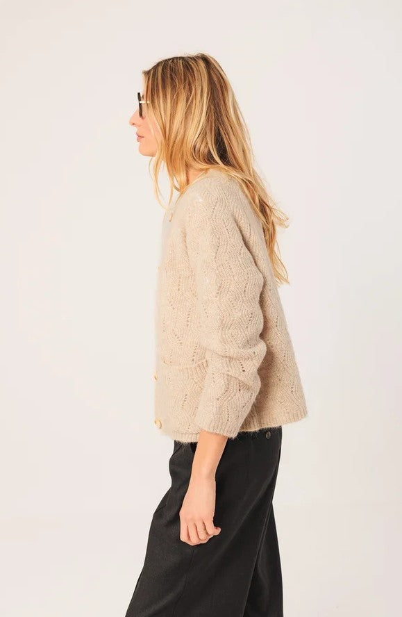 Cardigan with ajour detail in Beige | Indi & Cold
