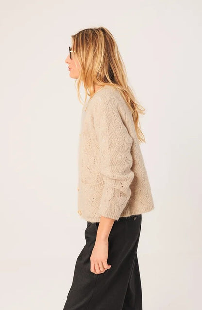 Cardigan with ajour detail in Beige | Indi & Cold