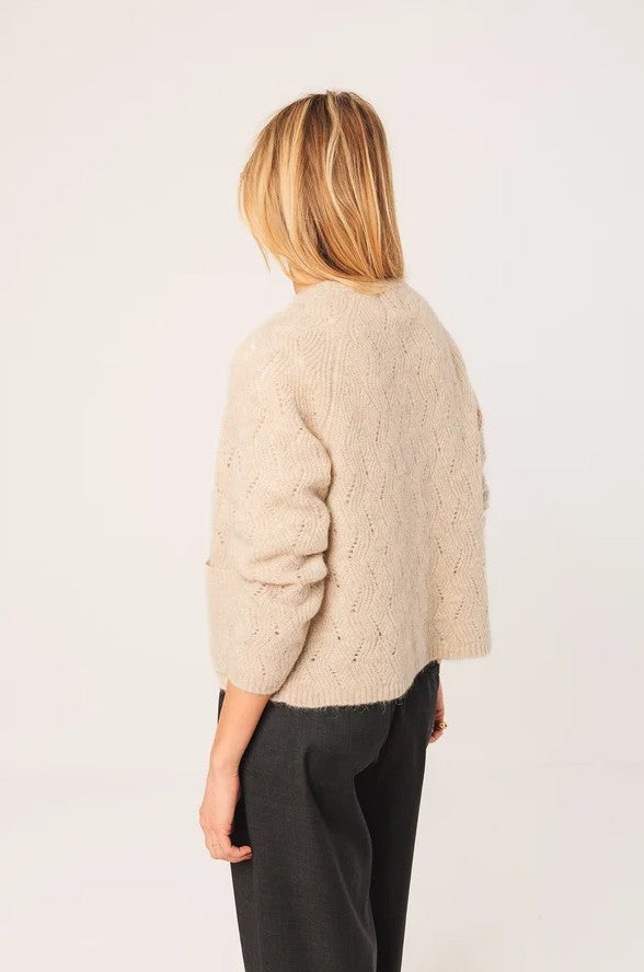 Cardigan with ajour detail in Beige | Indi & Cold