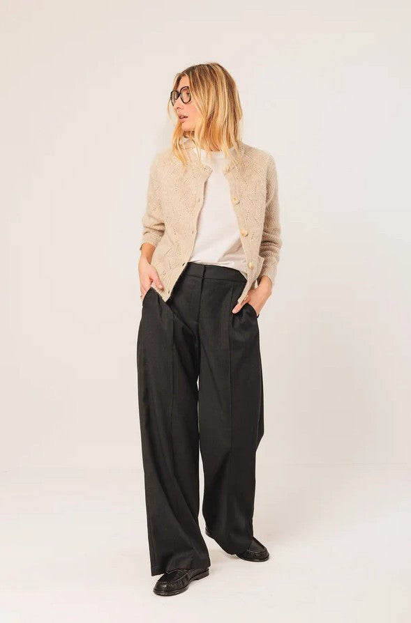 Cardigan with ajour detail in Beige | Indi & Cold