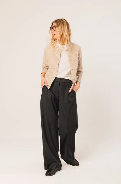 Cardigan with ajour detail in Beige | Indi & Cold