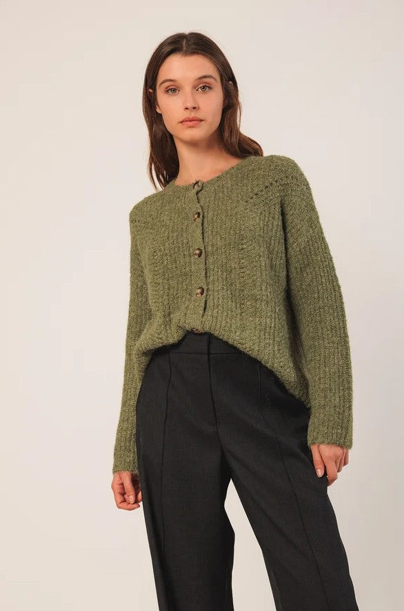Chunky knitted cardigan in Green | Indi & Cold
