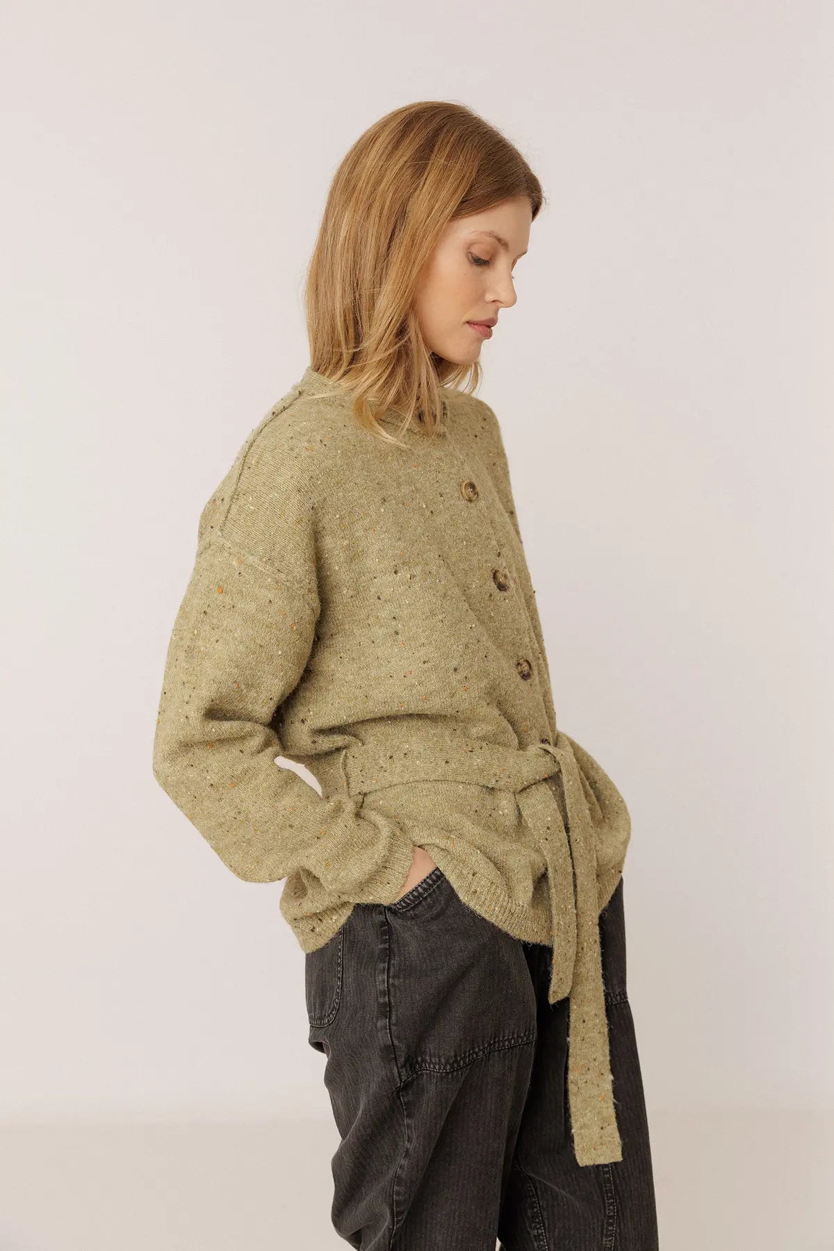 Indi & Cold Knitwear Cardigan in Khaki