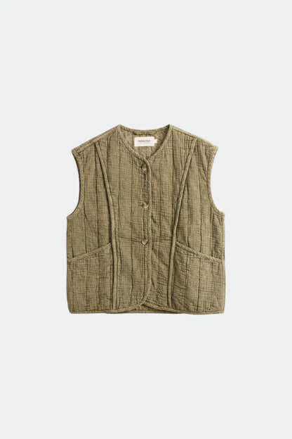 Indi & Cold Cotton Quilted Gilet in Khaki