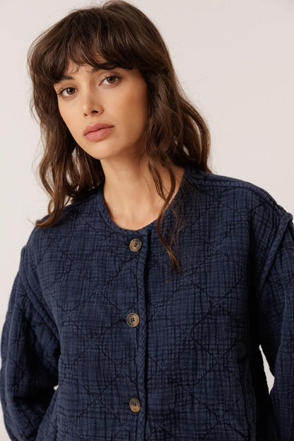 Indi & Cold Quilted Cotton-Gauze Jacket in Indigo Blue