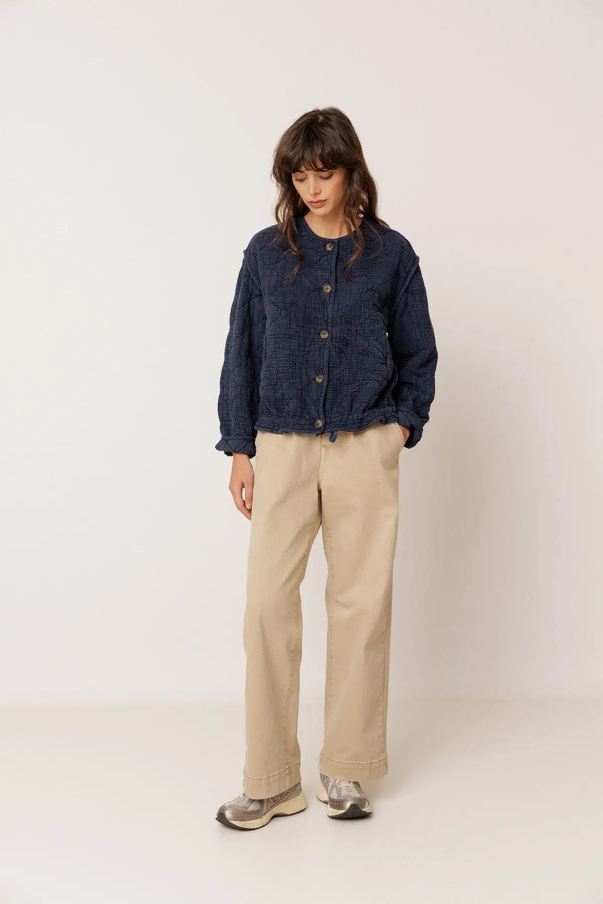 Indi & Cold Quilted Cotton-Gauze Jacket in Indigo Blue