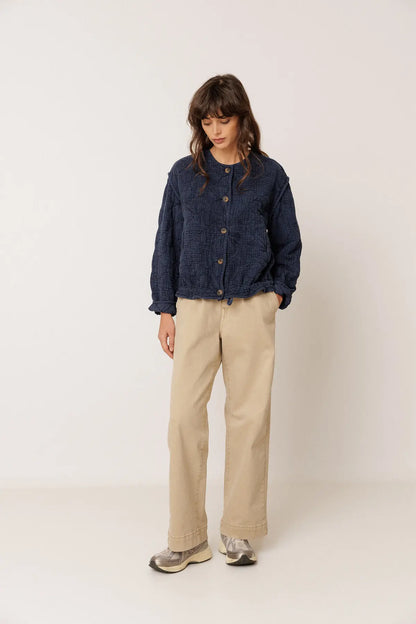 Indi & Cold Quilted Cotton-Gauze Jacket in Indigo Blue