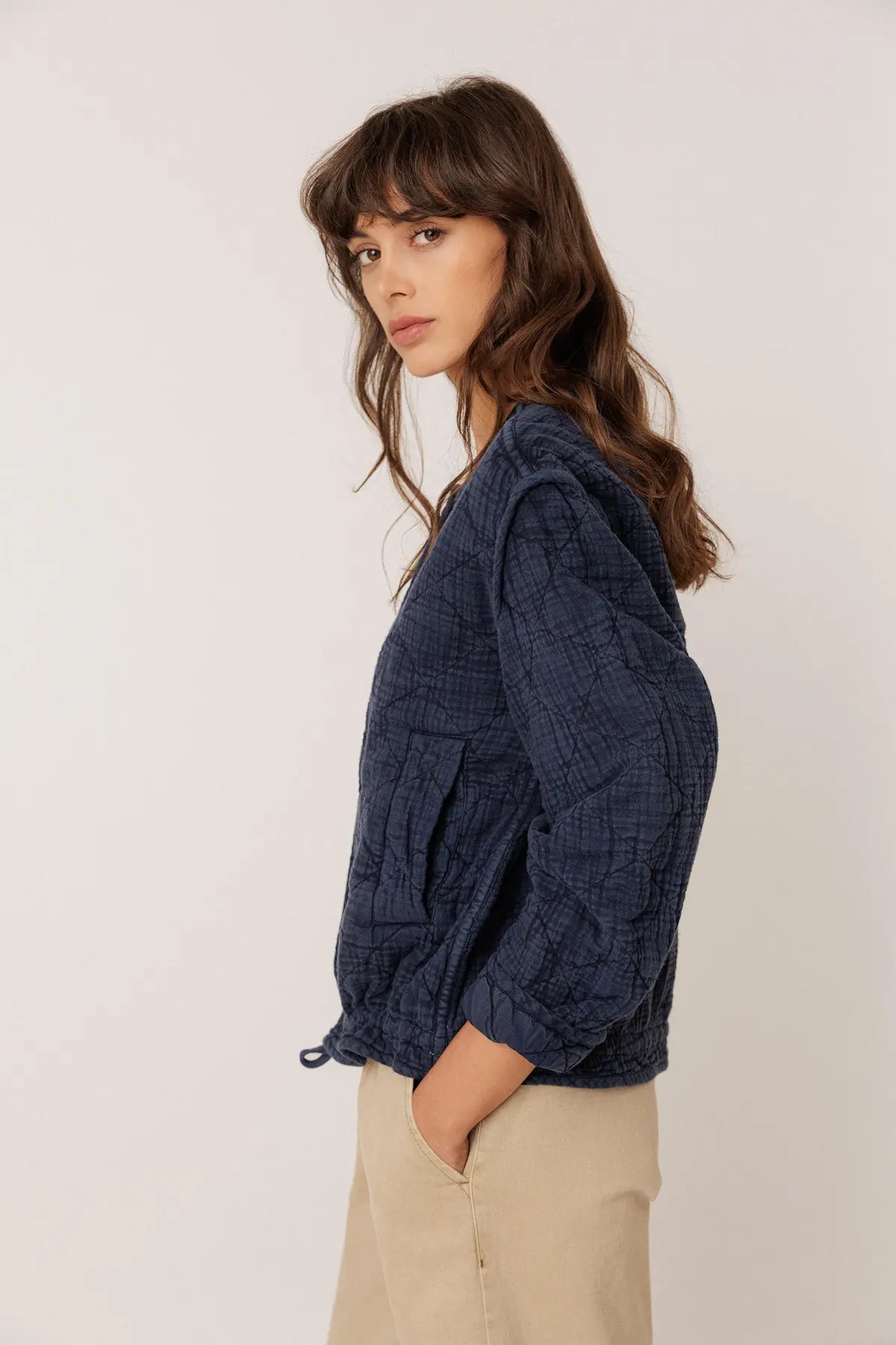 Indi & Cold Quilted Cotton-Gauze Jacket in Indigo Blue