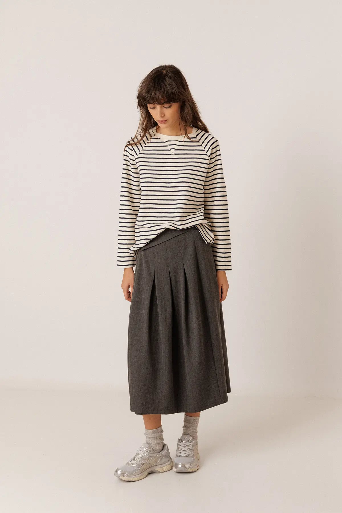 Indi & Cold Striped Long Sleeve Sweatshirt in Marine Blue