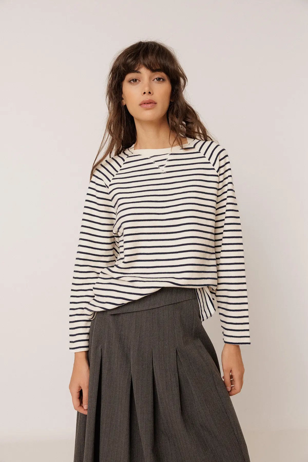 Indi & Cold Striped Long Sleeve Sweatshirt in Marine Blue