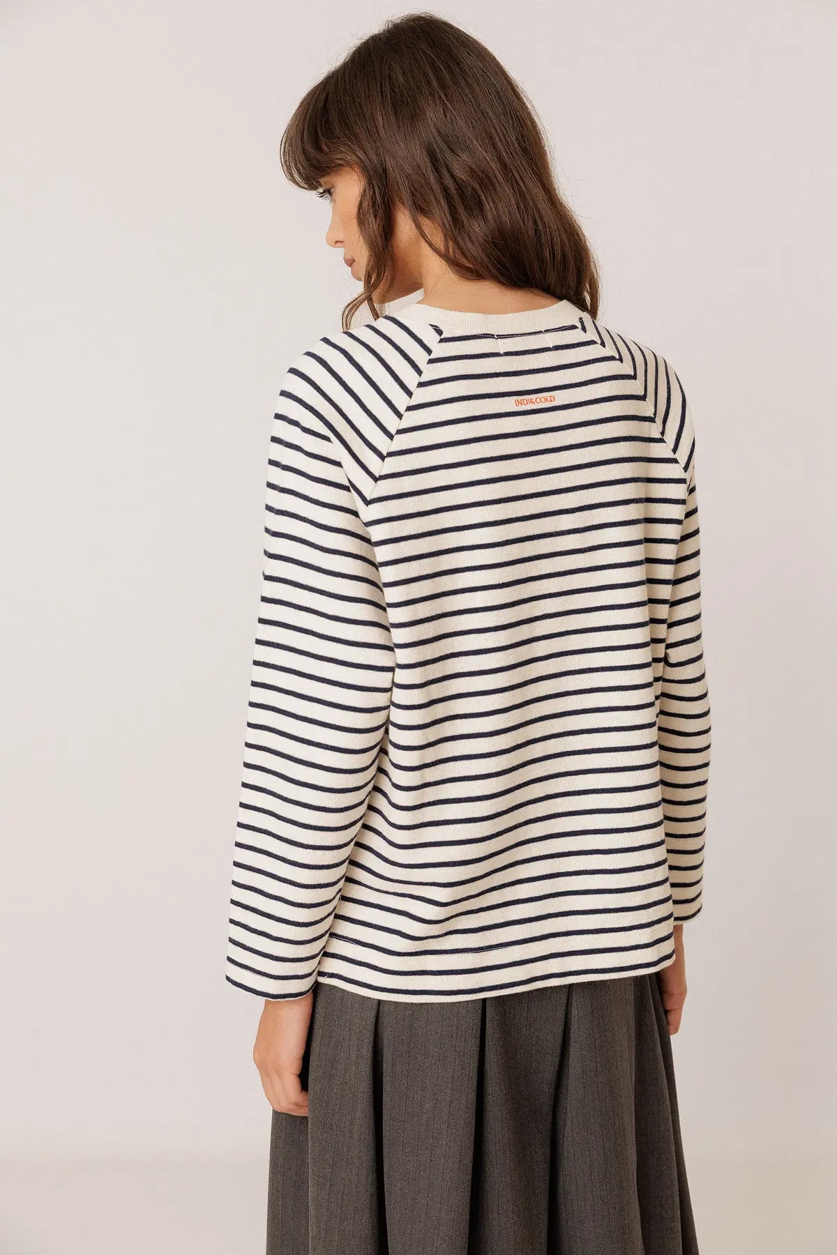 Indi & Cold Striped Long Sleeve Sweatshirt in Marine Blue
