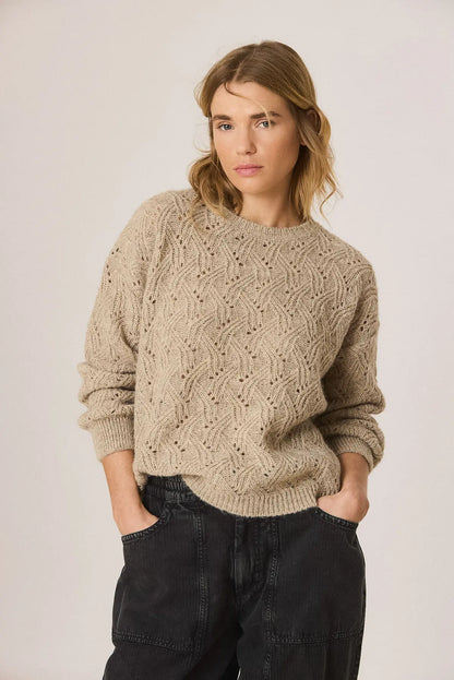 Indi & Cold Knitted Sweater with Ajour Pattern in Stone