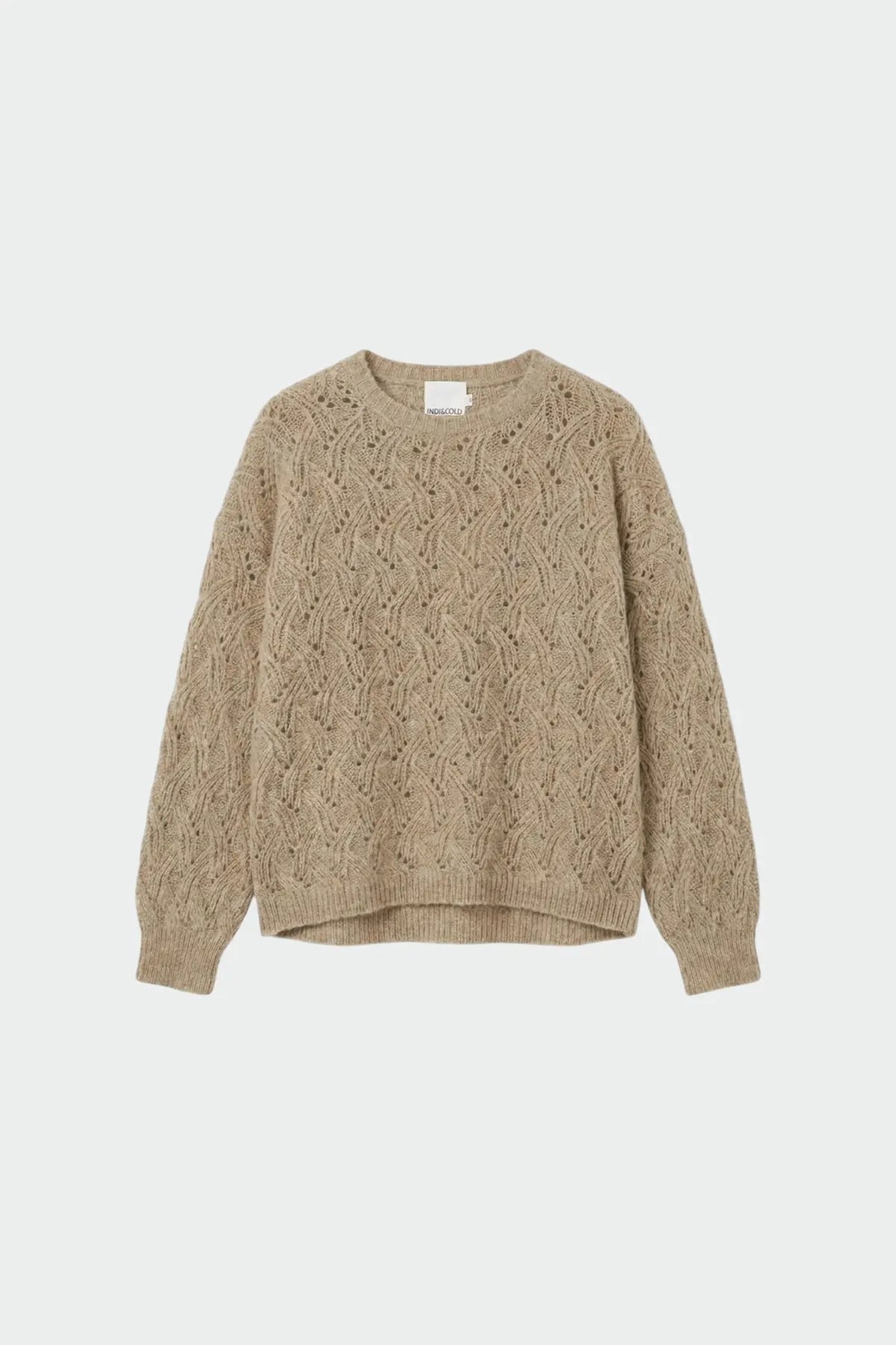Indi & Cold Knitted Sweater with Ajour Pattern in Stone