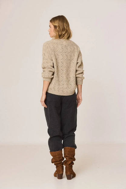 Indi & Cold Knitted Sweater with Ajour Pattern in Stone