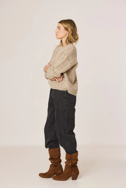 Indi & Cold Knitted Sweater with Ajour Pattern in Stone