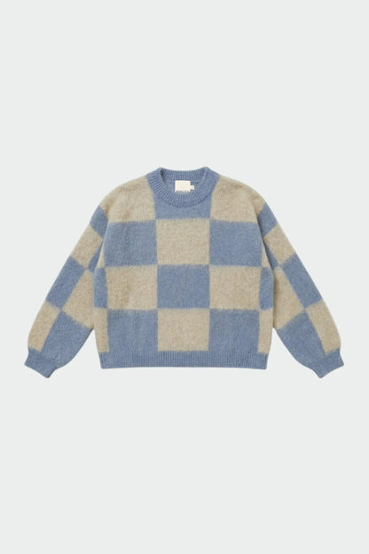 Indi & Cold Knitted Sweater with Block Pattern in Sky Blue