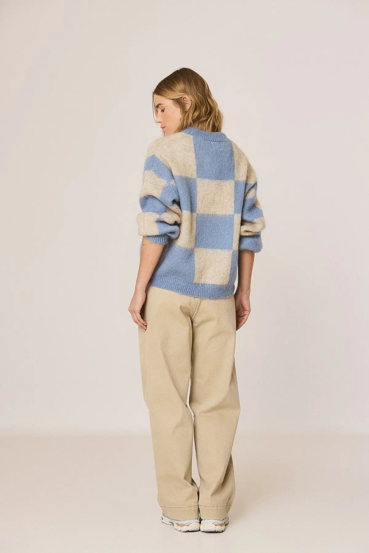 Indi & Cold Knitted Sweater with Block Pattern in Sky Blue