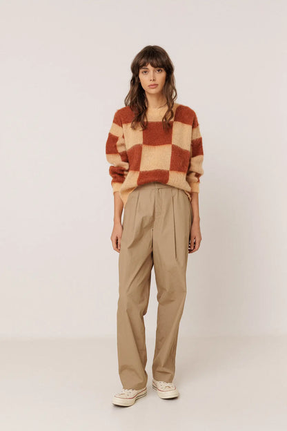Indi & Cold Knitted Sweater with Block Pattern in Sienna