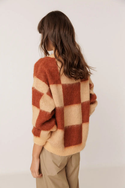 Indi & Cold Knitted Sweater with Block Pattern in Sienna